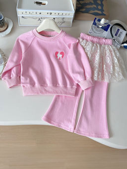 Hopscotch - Girls Pink Rabbit Print Sweatshirt and Skirt Style Pant Set