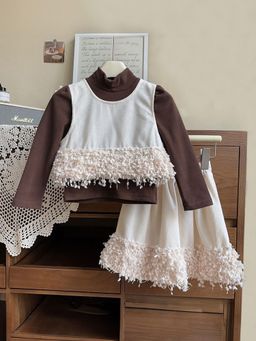 Hopscotch - 3-Piece Floral Applique Blouse, Vest and Skirt