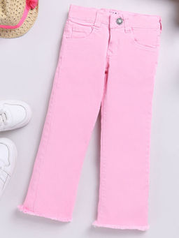 Hopscotch - Girls Pink Solid Cotton Pant