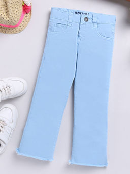 Hopscotch - Girls Blue Solid Cotton Pant