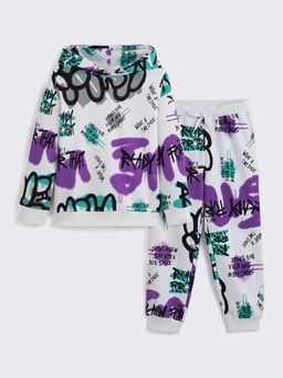 Hopscotch - 2-Piece Text Print Hooded Fleece Sweatshirt and Joggers