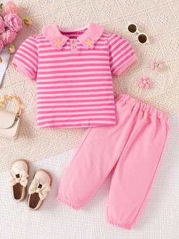 Hopscotch - 2-Piece Floral Applique Blouse and Joggers