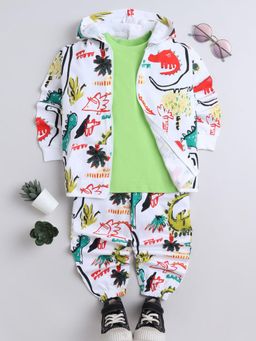 Hopscotch - Boys Green All-Over Print T-Shirt with Jacket and Pants Set