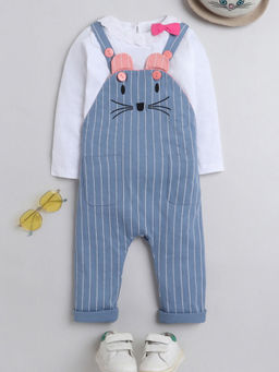 Hopscotch - Girls Blue Stripe Print Top and Dungaree Set