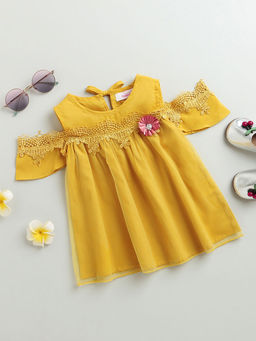 Hopscotch - Girls Yellow Solid Casual Dress