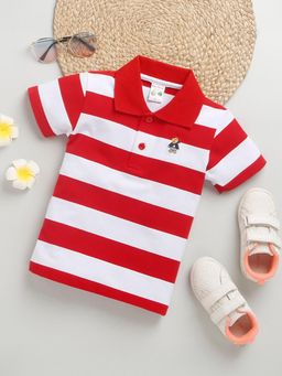 Hopscotch - Boys Red Stripe Print Slim Fit Polo T-Shirt