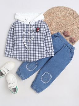 Hopscotch - Boys Multi Coloured Plaid Print Shirt and Jeans Set