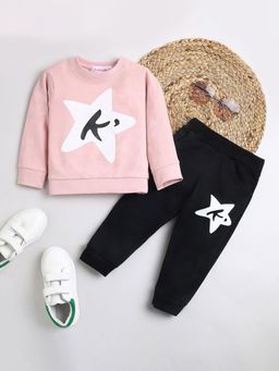 Hopscotch - Girls Pink Graphic Print Sweatshirt and Joggers Set