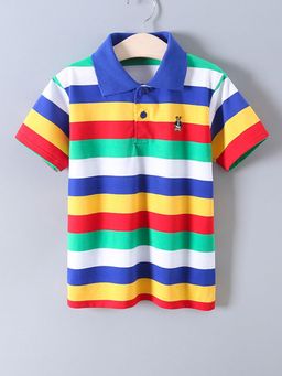 Hopscotch - Boys Multi Coloured Stripe Print Polo Slim Fit T-Shirt