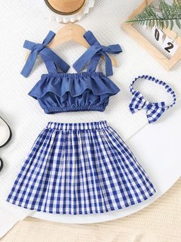Hopscotch - Girls Blue Gingham Pritn Top and Skirt Set