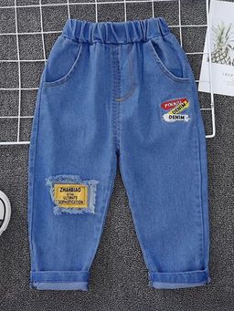 Hopscotch - Boys Blue Text Print Jeans