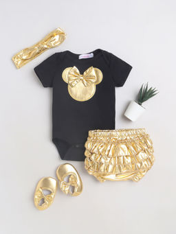 Hopscotch - Girls Black Solid Onesie and Shorts Set