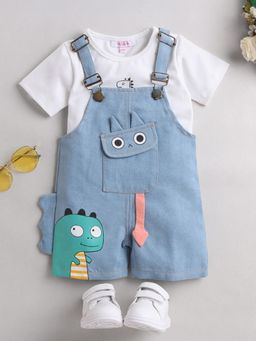 Hopscotch - Boys Blue Animal Print T-Shirt and Dungaree Set