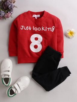 Hopscotch - Boys Red and Black Text Print Sweatshirt Joggers Set