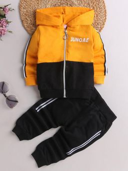 Hopscotch - Boys Orange and Black Text Print Jacket Joggers Set
