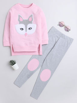 Hopscotch - Girls Pink Animal Print Sweatshirt and Leggings Set