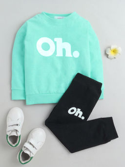 Hopscotch - Unisex Green Text Print Sweatshirt and Joggers Set
