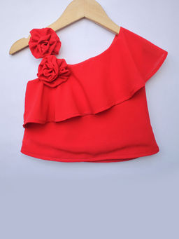 Hopscotch - Girls Red Solid Sleeveless Blouse