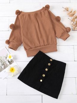 Hopscotch - Girls Brown Solid Skirt Set