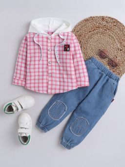 Hopscotch - Boys Pink Checkered Shirt and Jeans Set