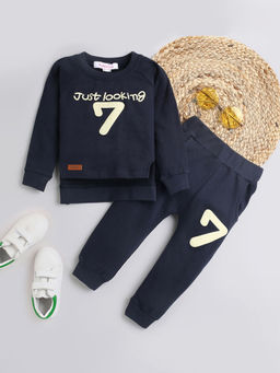 Hopscotch - Boys Navy Text Print Sweatshirt and Joggers Set