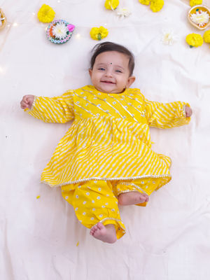 KID1 Yellow Bela Peplum Kurta with Salwar (Set of 2)