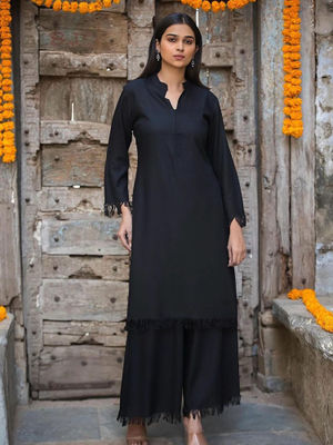 Autumnlane Diti Jade Cotton Solid Kurta with Palazzo (Set of 2)