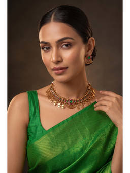 Beryachi - Green Viral Elakathali Temple Jewellery Set