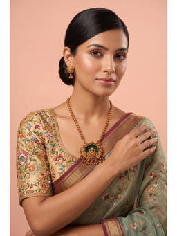 Beryachi - Pink Lakshmi Elakathali Temple Haar Jewellery Set
