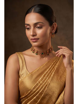 Beryachi - Multi-Colour Traditional Gold Look Ela Kathali Jewellery Set
