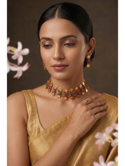 Beryachi - Pink South Indian Heritage Coin Jewellery Set