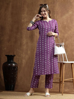 Stylum - Women's Printed Cotton Blend Straight Kurta with Pant (Set of 2)