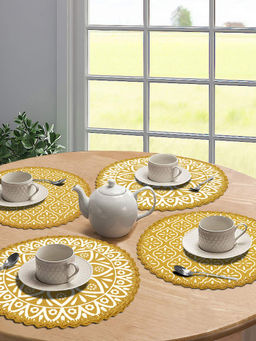 Saral Home - Cotton Crochet Antiskid Printed Table Mat set of 4 pc Yellow