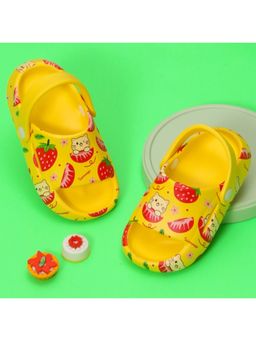Yellow Bee - Strawberry and Cat Print Clogs for Girls- Yellow