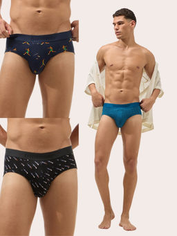 Bummer - Men Cotton Multicolour Printed Briefs (Pack of 3)