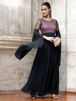 Miss Chase - Women Purple Embellished Maxi Dress