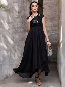 Miss Chase - Women Black Embellished Maxi Dress