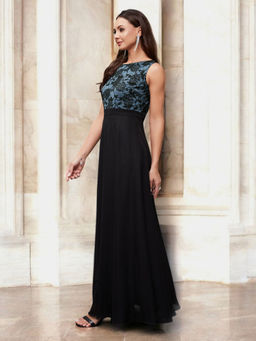 Miss Chase - Women Teal Self Design Maxi Dress