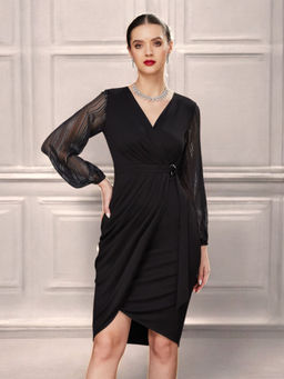 Miss Chase - Women Black Solid Knee Length Dress