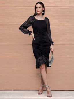 Miss Chase - Women Black Solid Knee Length Dress