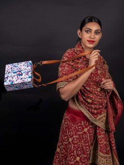 Odette - Blue Printed Raxin Boxy Handbag