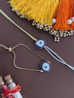 Digital Dress Room - Designer Ad Studded Evil Eye Bracelet & Rakhi Thread for Bhabhi-Bhaiya (Pack of 2)