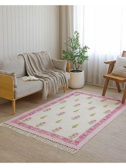 The Home Story - Hand Block Print Dari Carpet - Blush Pink Rug with Tassels