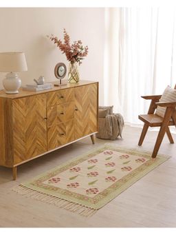 The Home Story - Hand Block Print Dari Carpet - Fresh Bloom Rug with Tassels