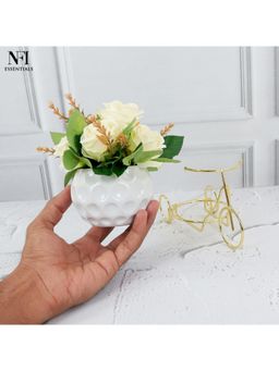 NFI Essentials - Artificial White Rose Potted Flower with Decorative Metal Stand
