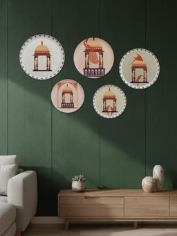 Nestroots - Red Lotus & Lily Metallic Wall Plates (Pack of 5)