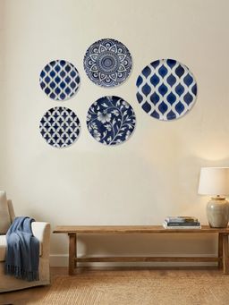 Nestroots - Royal Blue Geometric Metallic Wall Plates (Pack of 5)
