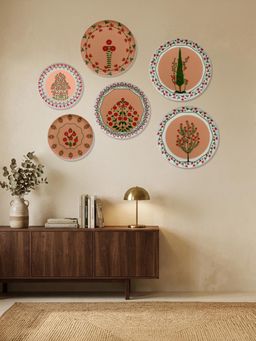 Nestroots - Terracotta Floral Mandala Metallic Wall Plates (Pack of 6)