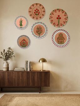 Nestroots - Traditional Orange Boho Metallic Wall Plates (Pack of 6)