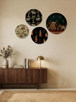 Nestroots - Midnight Floral Metallic Wall Plates (Pack of 4)